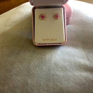 10k Pink Heart Zirconium Earrings